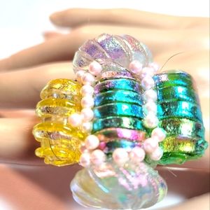 Wendy Gell Ring Dichroic Glass in Rainbow Colors